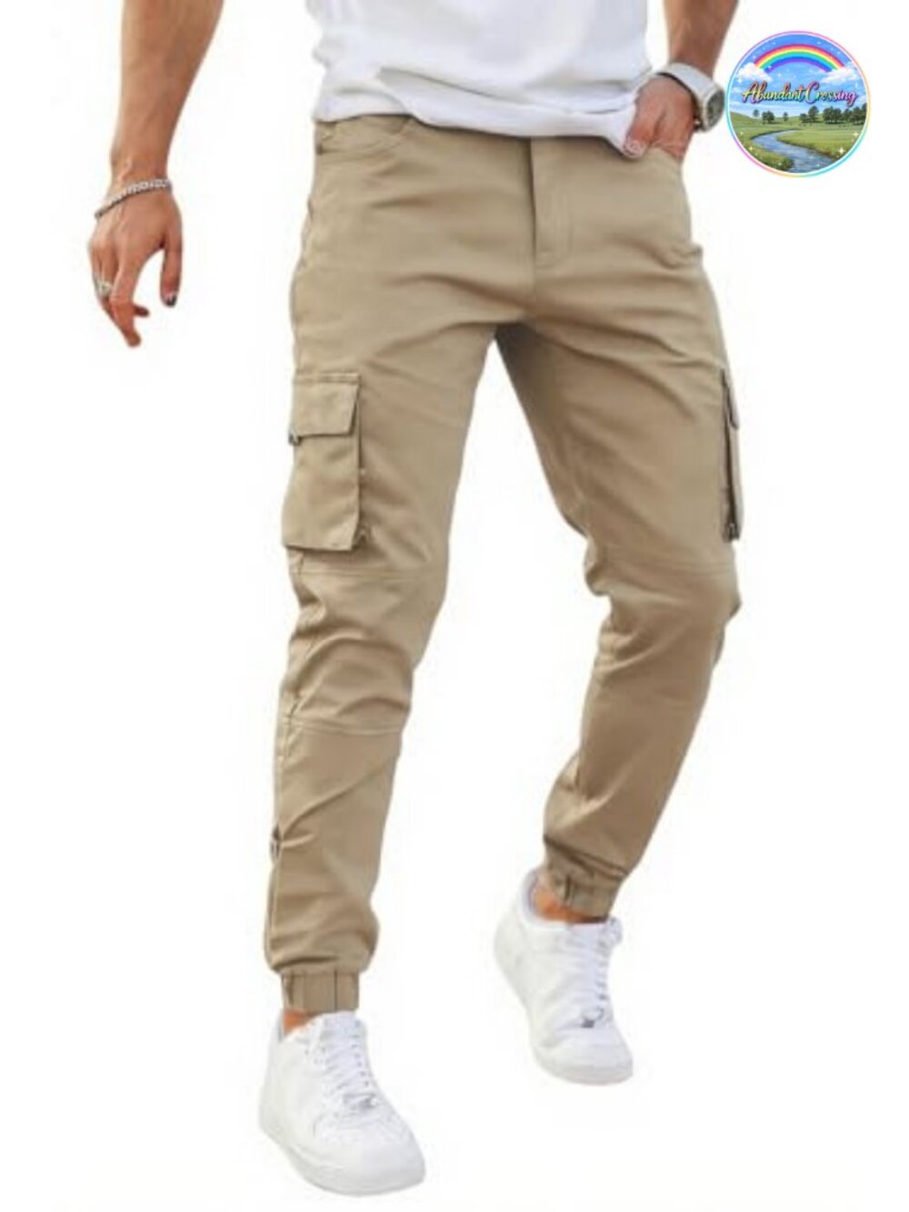 Men's Slim Fit Cargo Jogger Pants Cotton Stretch Elastic Waist, 6 Pockets